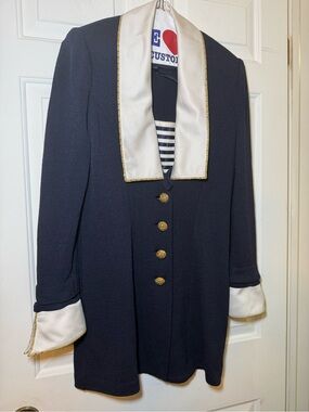 St John Evening Navy Santana Knit Nautical VTG Jacket Coat Dress Sz 8 Sparkly